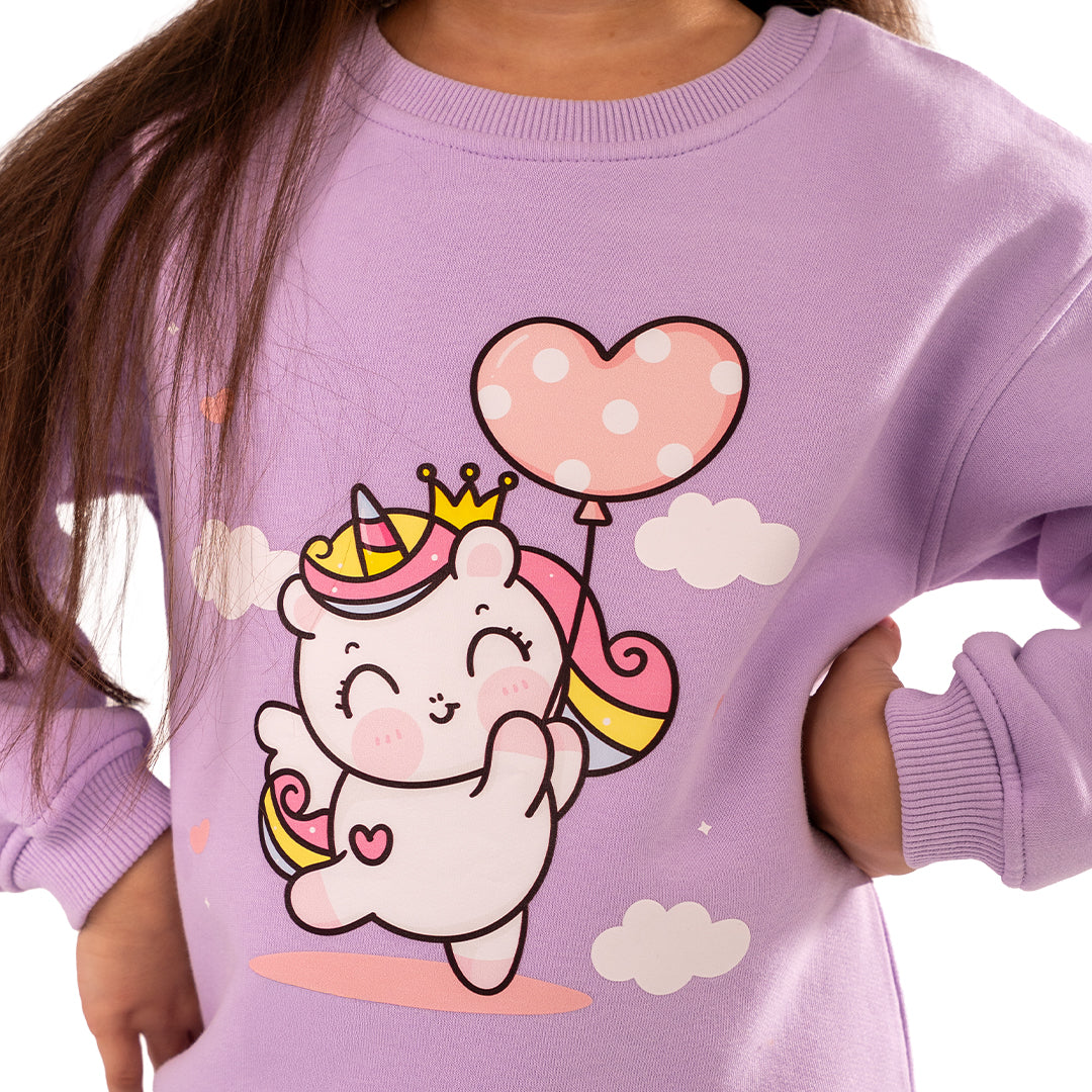 Purple Sweatshirt with “Unicorn with balloon ” Print 😎💗